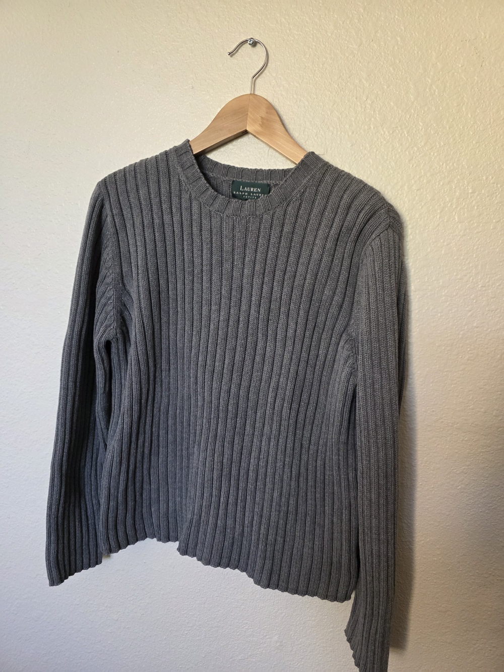 Lauren Ralph Lauren Women's Dark Gray heavy knit crewneck sweater, Petite Large